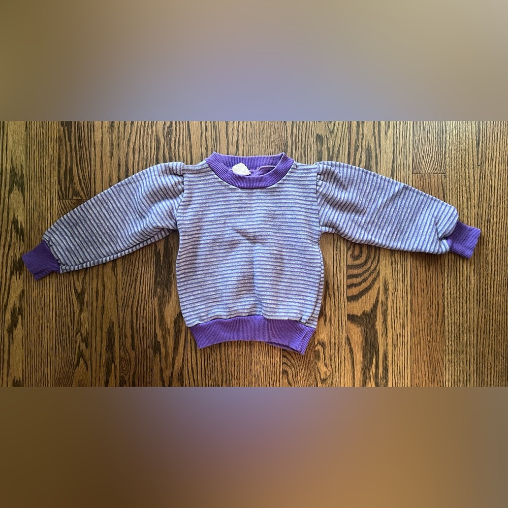 Vintage 80’s Buster Brown Purple & Grey Striped Sweater with Bright Purple Trim